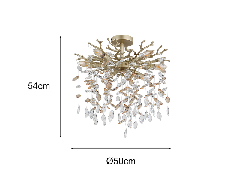 Deckenleuchte QUEENA Gold 6-flammig Glas Kristall 2-farbig Ø 50cm