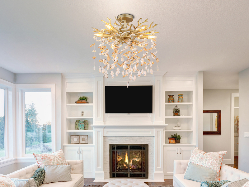 Deckenleuchte QUEENA Gold 6-flammig Glas Kristall 2-farbig Ø 50cm