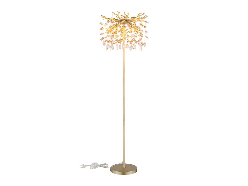 Ausgefallene Stehlampe QUEENA Gold mit Glas Kristall 2-farbig, Höhe 155cm