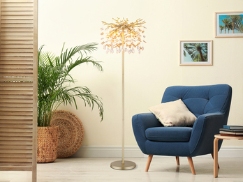 Ausgefallene Stehlampe QUEENA Gold mit Glas Kristall 2-farbig, Höhe 155cm