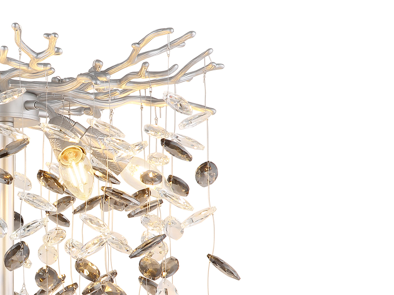 Ausgefallene Stehlampe QUEENA Silber mit Glas Kristall 2-farbig, Höhe 155cm