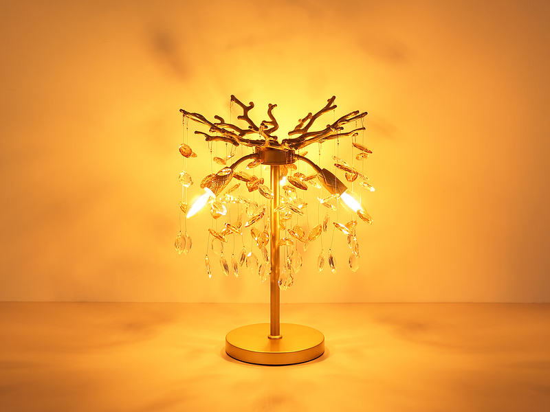 Ausgefallene Tischlampe QUEENA Gold mit Glas Kristall 2-farbig, Höhe 50cm