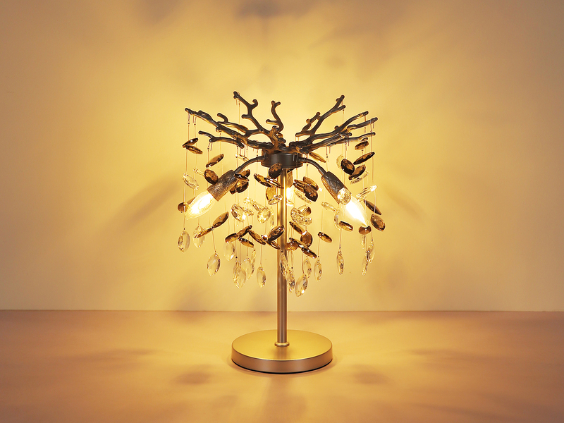 Ausgefallene Tischlampe QUEENA Silber mit Glas Kristall 2-farbig, Höhe 50cm