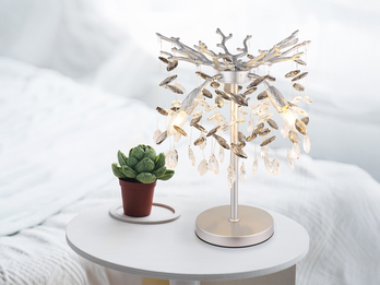 Ausgefallene Tischlampe QUEENA Silber mit Glas Kristall 2-farbig, Höhe 50cm