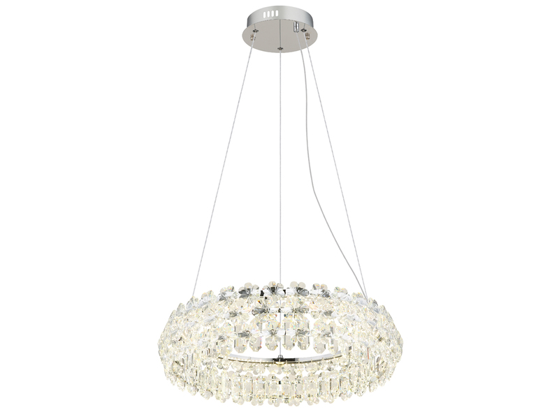 Große LED Ring Pendelleuchte DIANN mit Glaskristallen in Blütenoptik, Ø 60cm