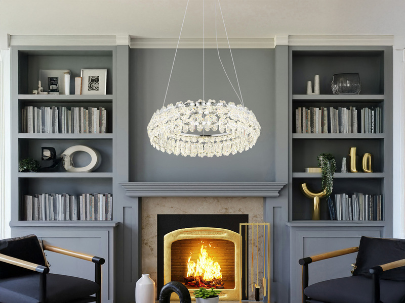 Große LED Ring Pendelleuchte DIANN mit Glaskristallen in Blütenoptik, Ø 60cm