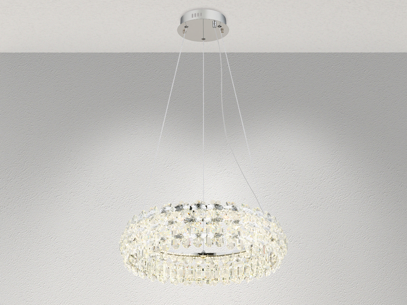 Große LED Ring Pendelleuchte DIANN mit Glaskristallen in Blütenoptik, Ø 60cm