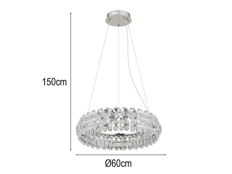 Große LED Ring Pendelleuchte DIANN mit Glaskristallen in Blütenoptik, Ø 60cm