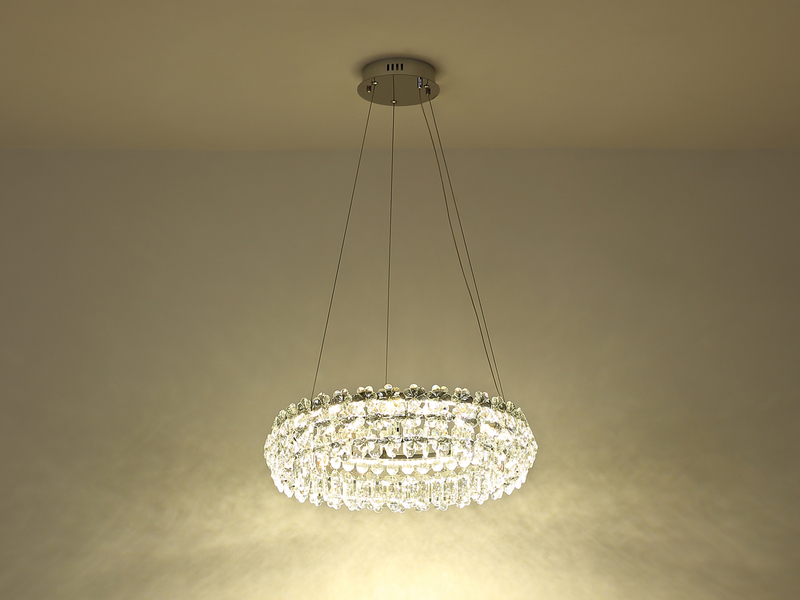 Große LED Ring Pendelleuchte DIANN mit Glaskristallen in Blütenoptik, Ø 60cm