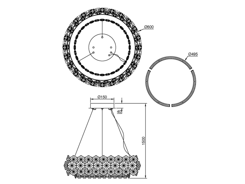 Große LED Ring Pendelleuchte DIANN mit Glaskristallen in Blütenoptik, Ø 60cm
