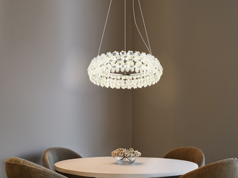 Große LED Ring Pendelleuchte DIANN mit Glaskristallen in Blütenoptik, Ø 60cm