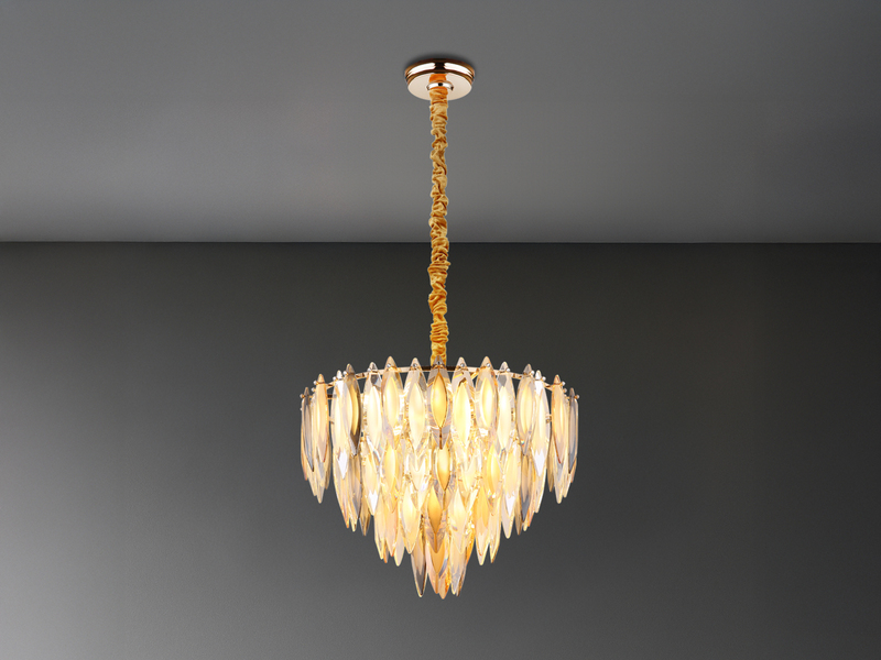Moderner Kronleuchter ELINOR Gold mit 3-farbigem K9 Kristall Ø 60cm