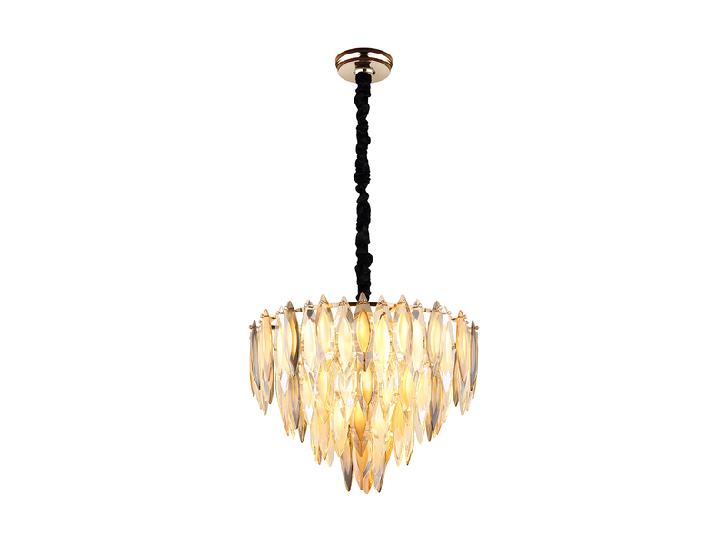 Moderner Kronleuchter ELINOR Gold mit 3-farbigem K9 Kristall Ø 60cm