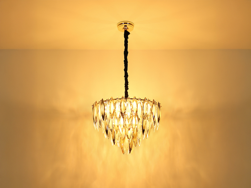 Moderner Kronleuchter ELINOR Gold mit 3-farbigem K9 Kristall Ø 60cm