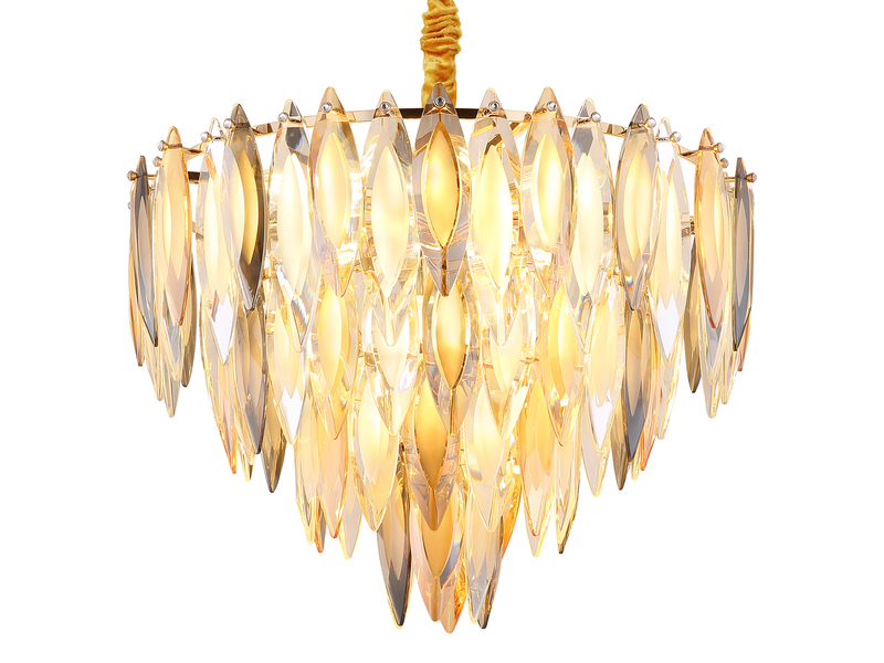 Moderner Kronleuchter ELINOR Gold mit 3-farbigem K9 Kristall Ø 60cm