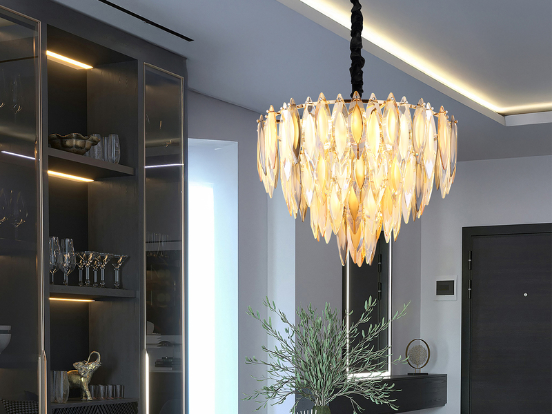 Moderner Kronleuchter ELINOR Gold mit 3-farbigem K9 Kristall Ø 60cm