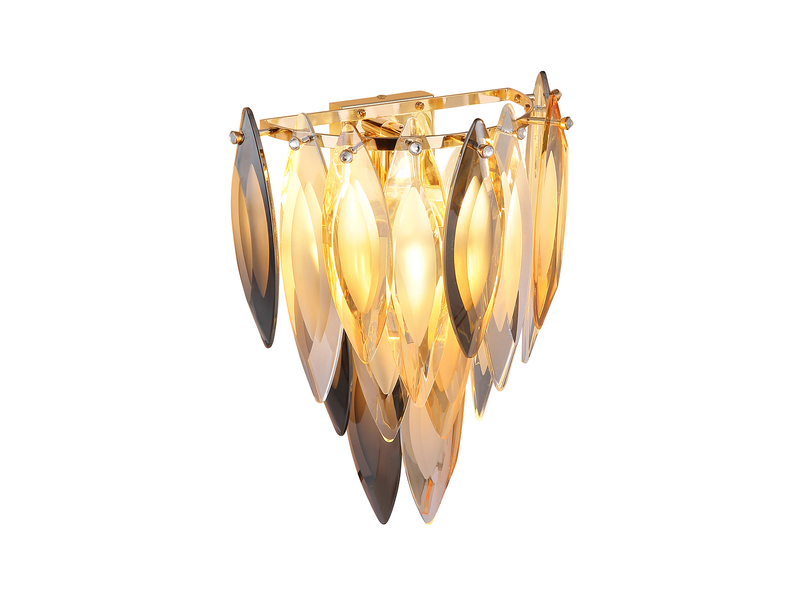 Ausgefallene Wandleuchte ELINOR mit 3-farbigem K9 Kristall, Höhe 34cm