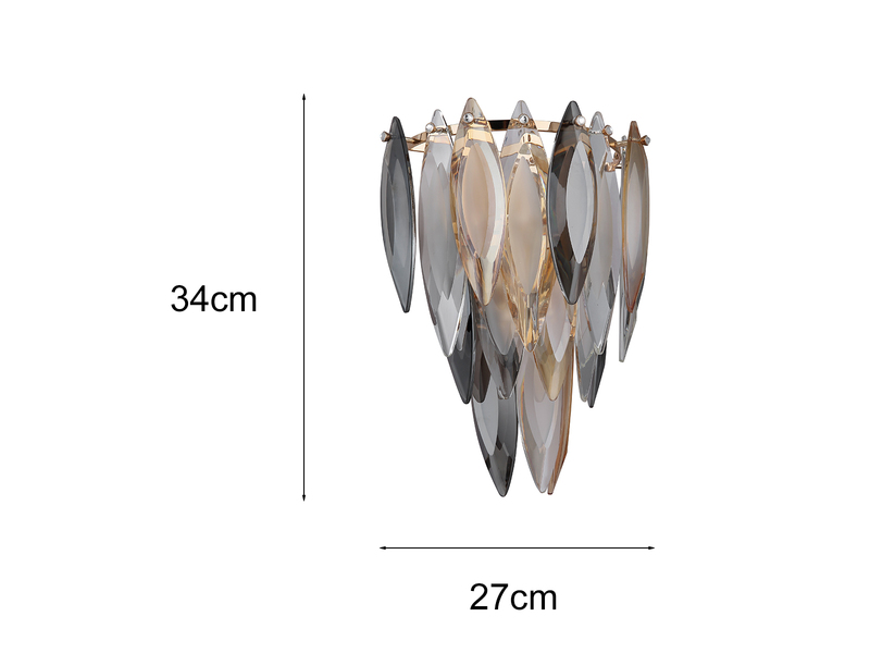 Ausgefallene Wandleuchte ELINOR mit 3-farbigem K9 Kristall, Höhe 34cm