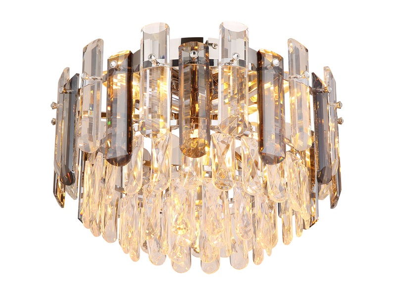 Deckenleuchte ORGINA mit Acryl Kristallen und Rauchglas Stäben, Ø 39cm