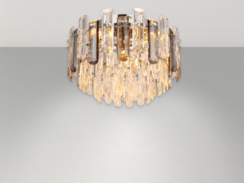 Deckenleuchte ORGINA mit Acryl Kristallen und Rauchglas Stäben, Ø 39cm