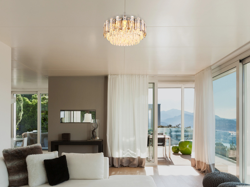 Deckenleuchte ORGINA mit Acryl Kristallen und Rauchglas Stäben, Ø 39cm