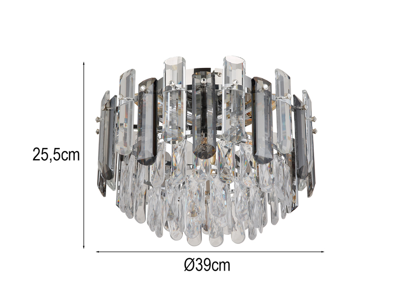 Deckenleuchte ORGINA mit Acryl Kristallen und Rauchglas Stäben, Ø 39cm