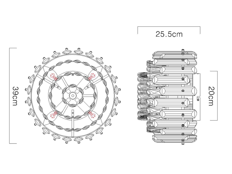 Deckenleuchte ORGINA mit Acryl Kristallen und Rauchglas Stäben, Ø 39cm