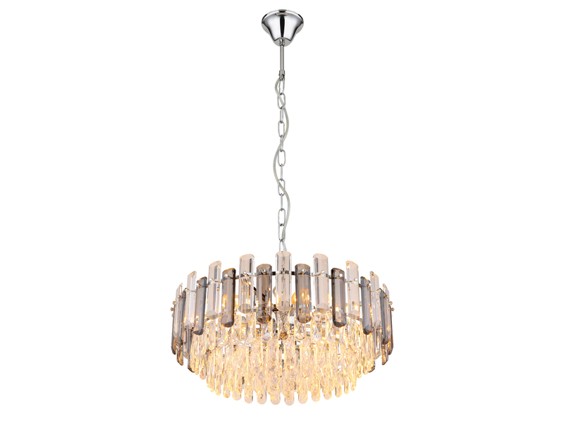 Kronleuchter ORGINA mit Acryl Kristallen und Rauchglas Stäben, Ø 59cm