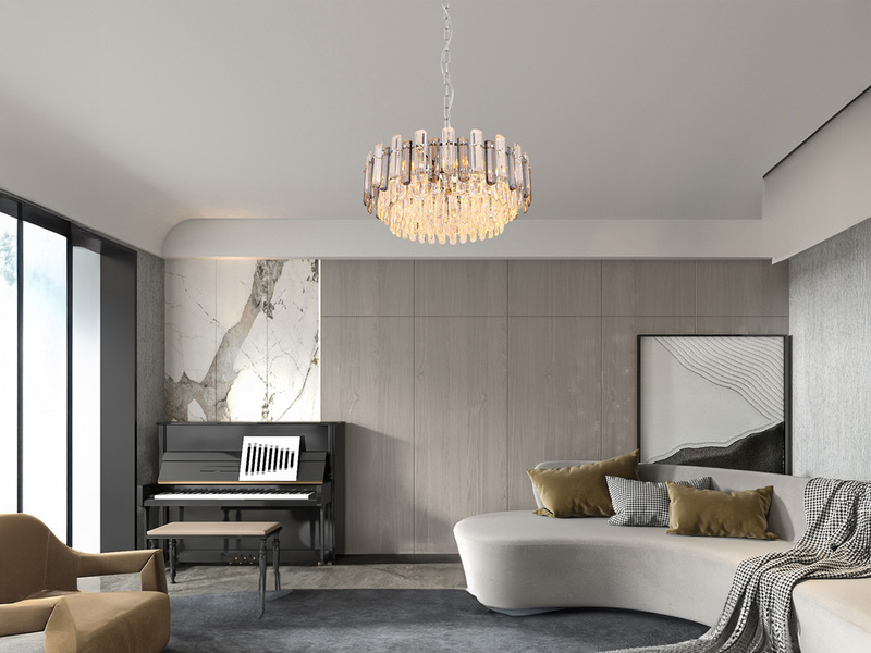 Kronleuchter ORGINA mit Acryl Kristallen und Rauchglas Stäben, Ø 59cm