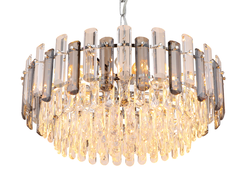 Kronleuchter ORGINA mit Acryl Kristallen und Rauchglas Stäben, Ø 59cm
