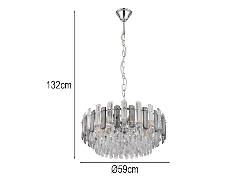 Kronleuchter ORGINA mit Acryl Kristallen und Rauchglas Stäben, Ø 59cm