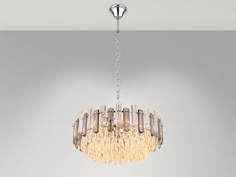 Kronleuchter ORGINA mit Acryl Kristallen und Rauchglas Stäben, Ø 59cm