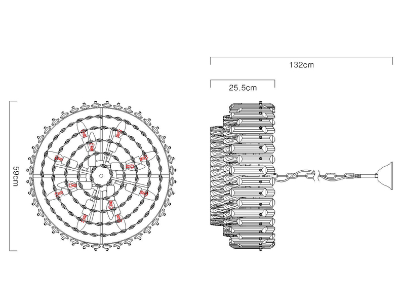 Kronleuchter ORGINA mit Acryl Kristallen und Rauchglas Stäben, Ø 59cm