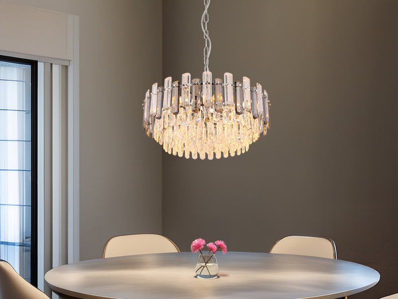 Kronleuchter ORGINA mit Acryl Kristallen und Rauchglas Stäben, Ø 59cm