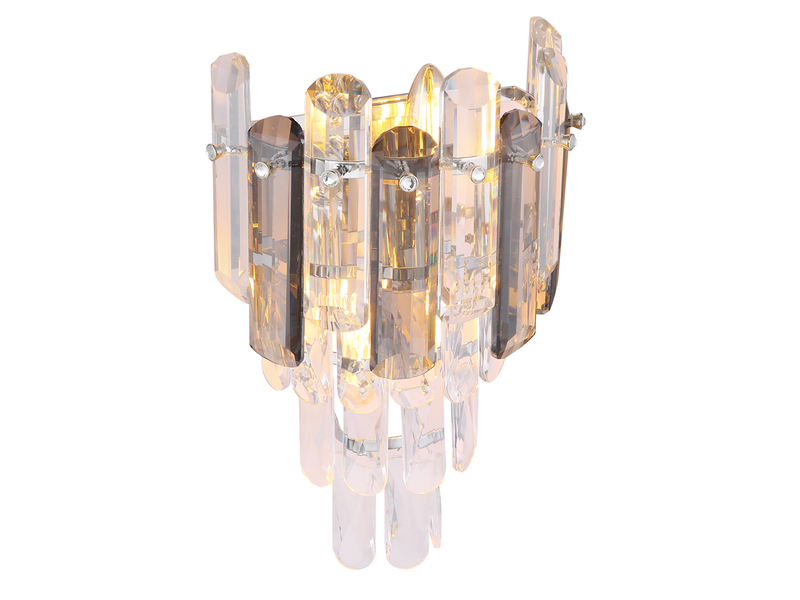 Wandleuchte ORGINA mit Acryl Kristallen und Rauchglas Stäben, Höhe 34cm