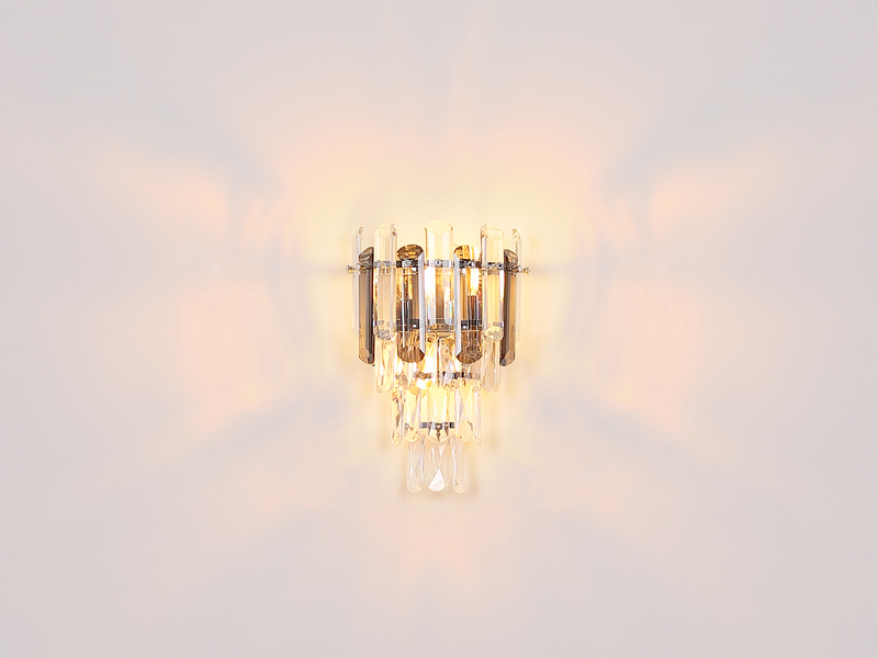 Wandleuchte ORGINA mit Acryl Kristallen und Rauchglas Stäben, Höhe 34cm