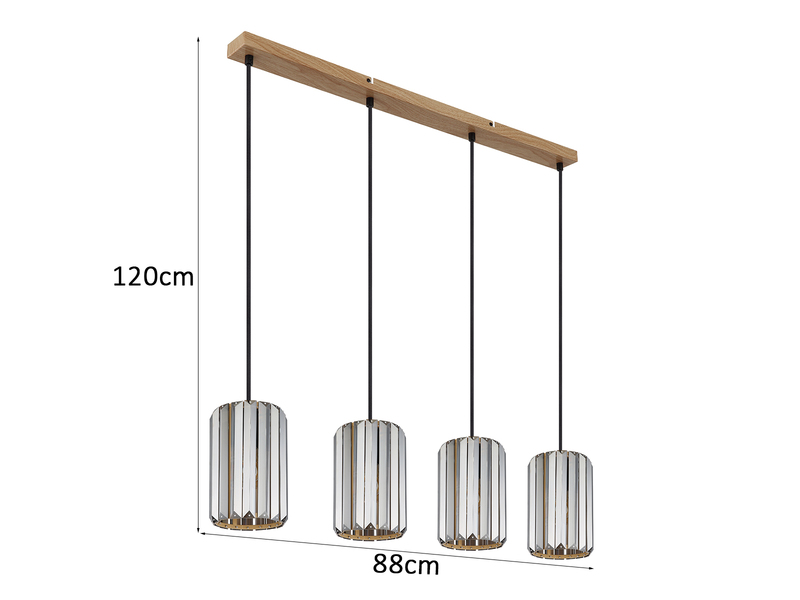 Pendelleuchte RUN 4-flammig mit Rauchglas Kristall, Breite 88cm