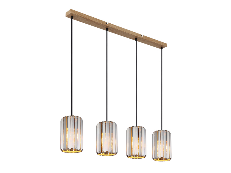 Pendelleuchte RUN 4-flammig mit Rauchglas Kristall, Breite 88cm