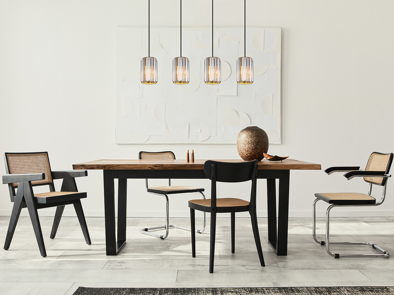 Pendelleuchte RUN 4-flammig mit Rauchglas Kristall, Breite 88cm