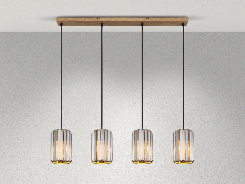 Pendelleuchte RUN 4-flammig mit Rauchglas Kristall, Breite 88cm