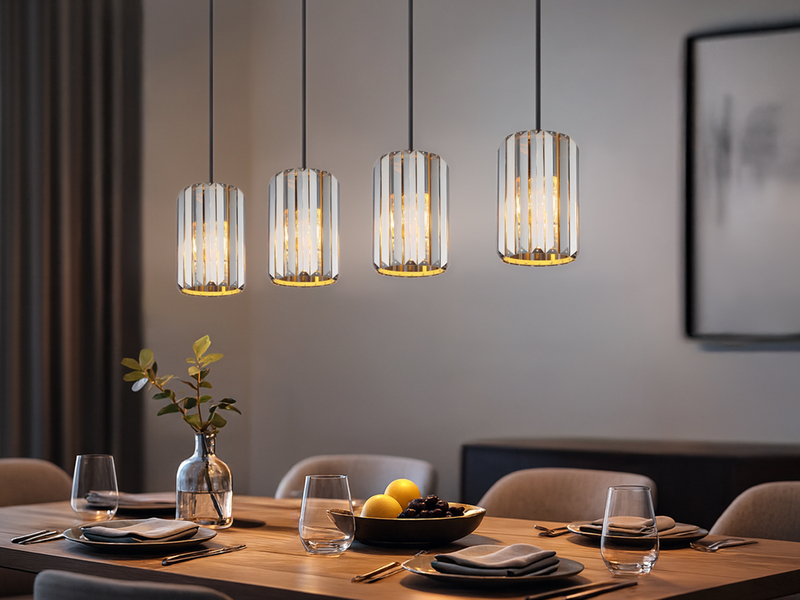 Pendelleuchte RUN 4-flammig mit Rauchglas Kristall, Breite 88cm