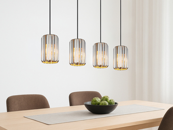 Pendelleuchte RUN 4-flammig mit Rauchglas Kristall, Breite 88cm