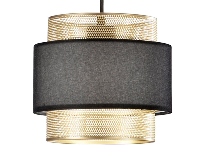 Pendelleuchte LOUNGE einflammig, Metall Gold mit Stoffblende Schwarz, Ø 21cm