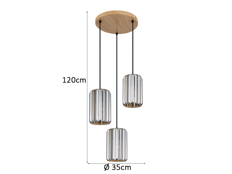 Cluster Pendelleuchte RUN 3-flammig mit Rauchglas Kristall Ø 35cm