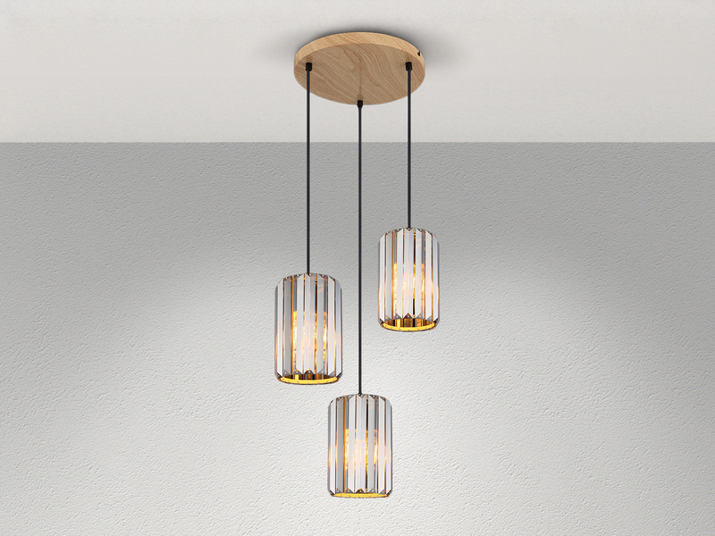 Cluster Pendelleuchte RUN 3-flammig mit Rauchglas Kristall Ø 35cm