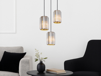 Cluster Pendelleuchte RUN 3-flammig mit Rauchglas Kristall Ø 35cm