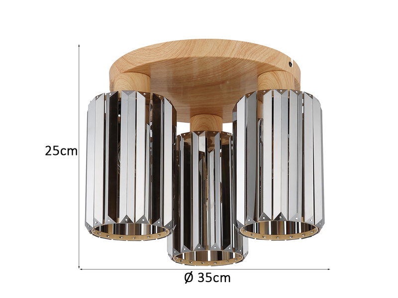 Moderne Deckenleuchte RUN 3-flammig mit Rauchglas Kristall Ø 35cm