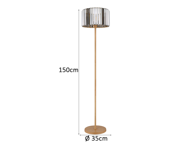 Moderne Stehlampe RUN mit Lampenschirm aus Rauchglas Kristall, Höhe 150cm