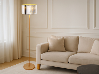 Moderne Stehlampe RUN mit Lampenschirm aus Rauchglas Kristall, Höhe 150cm