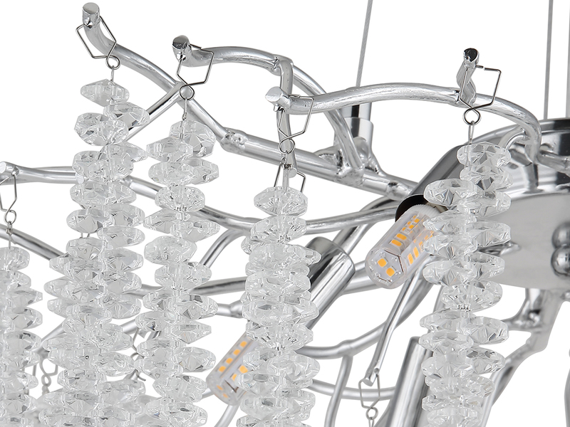 Moderner Kronleuchter LAVERNE Silber Chrom mit Glas Kristall Ø 50cm